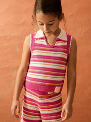 13-14 yrs SmileyWorld Stripe Knit Vest in Pink