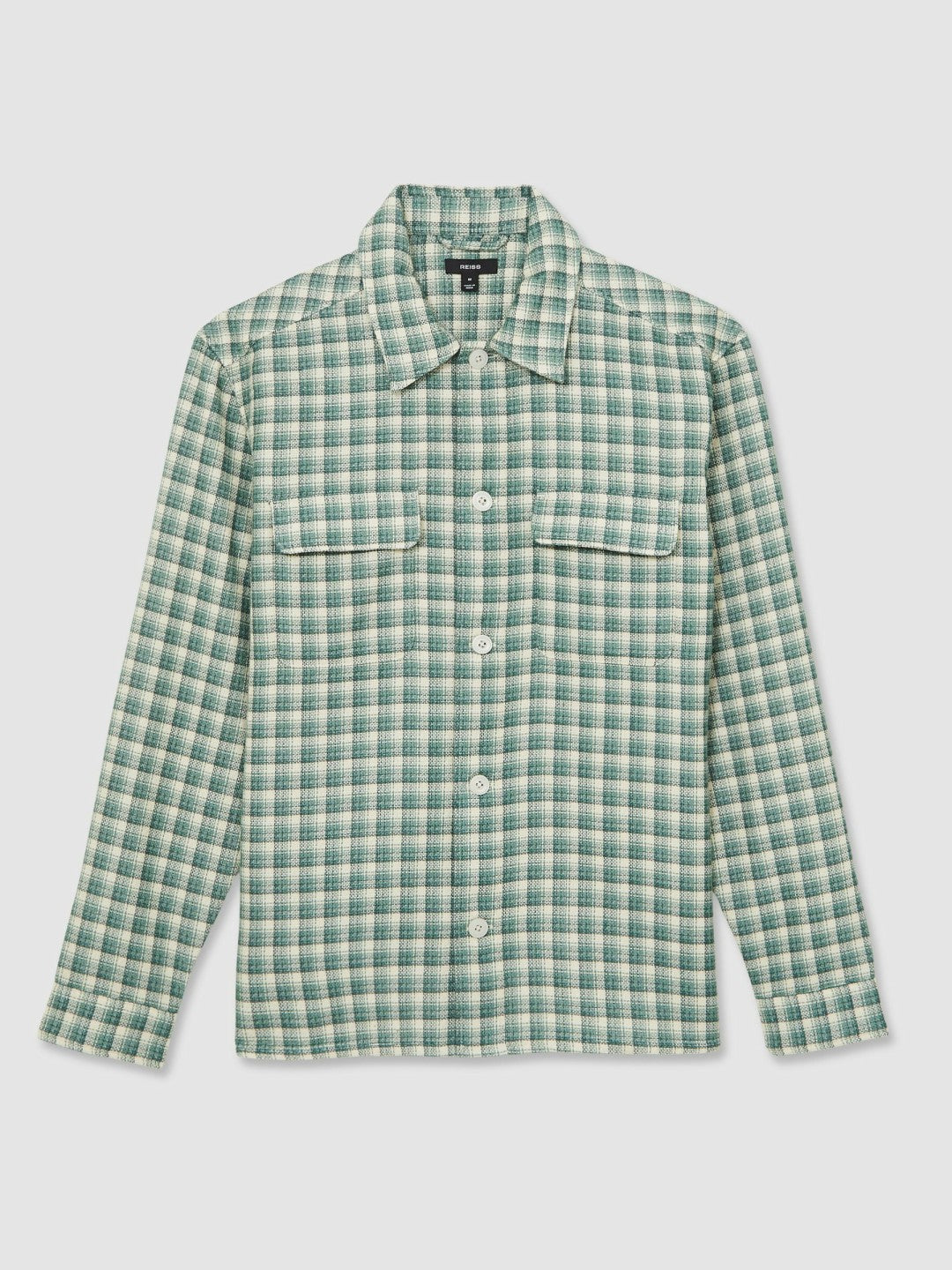 Woven Check Twin Pocket Overshirt in Green Multi