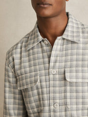 Woven Check Twin Pocket Overshirt in Light Grey
