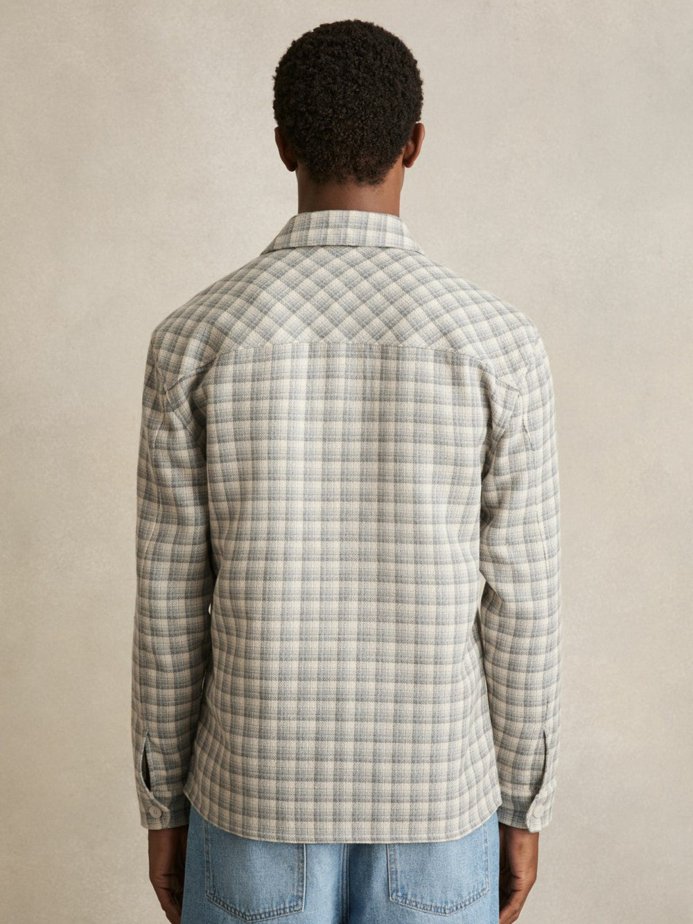 Woven Check Twin Pocket Overshirt in Light Grey