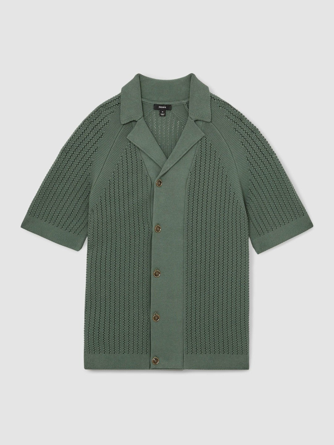 Cotton Textured-Knit Cuban-Collar Shirt in Pine Green