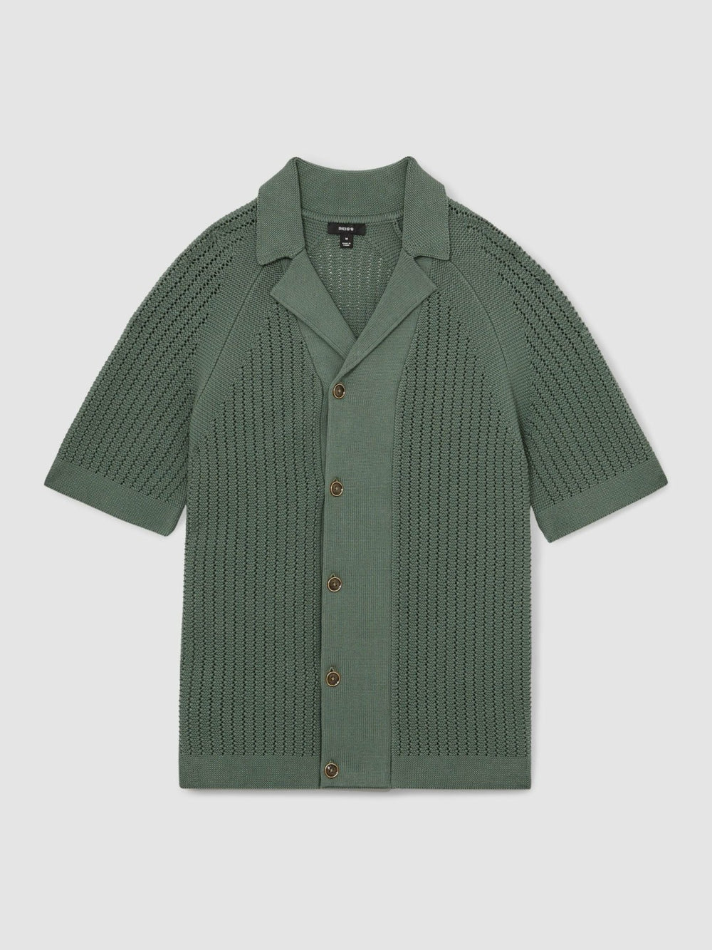 Cotton Textured-Knit Cuban-Collar Shirt in Pine Green