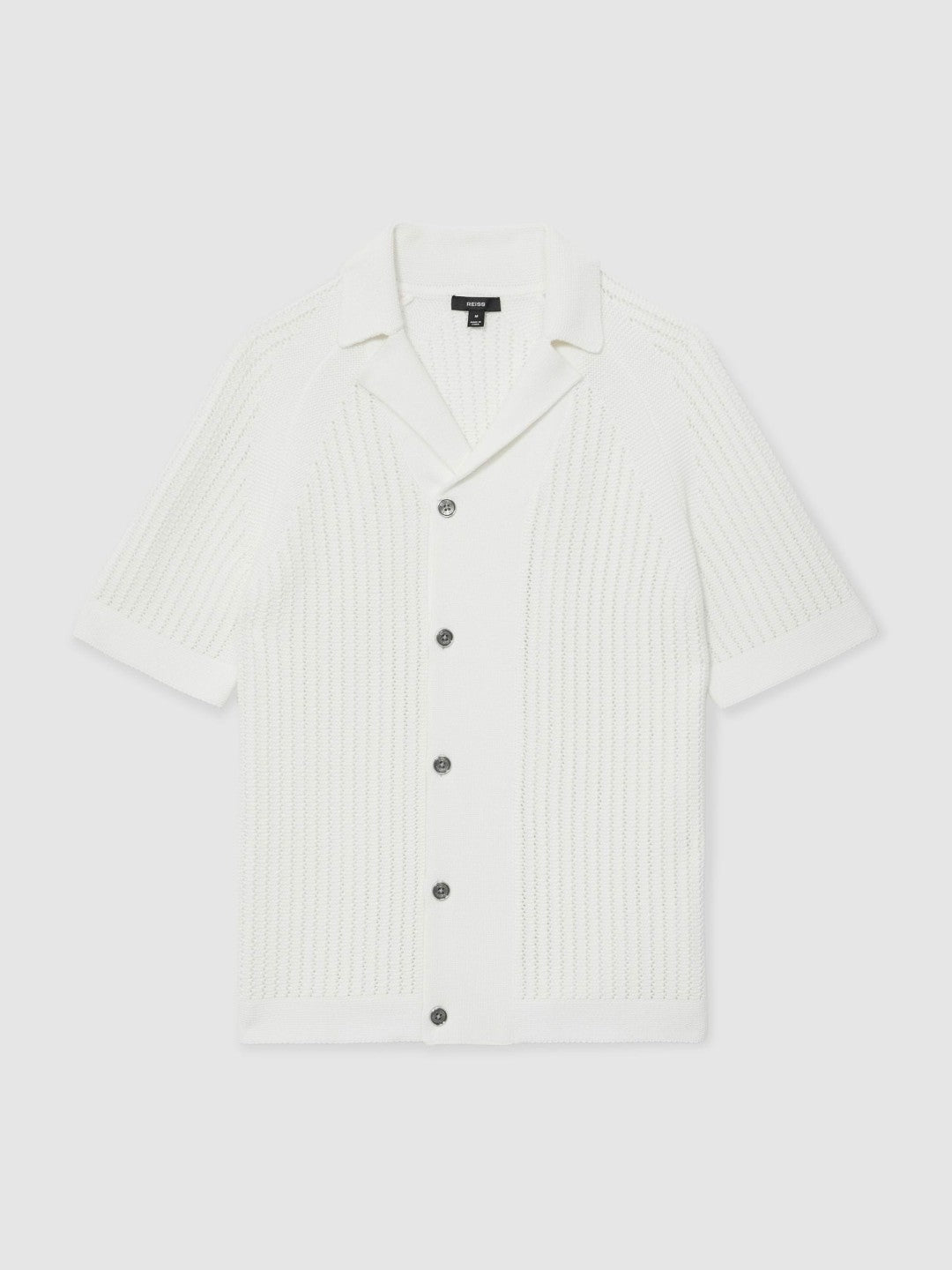 Cotton Textured-Knit Cuban-Collar Shirt in White