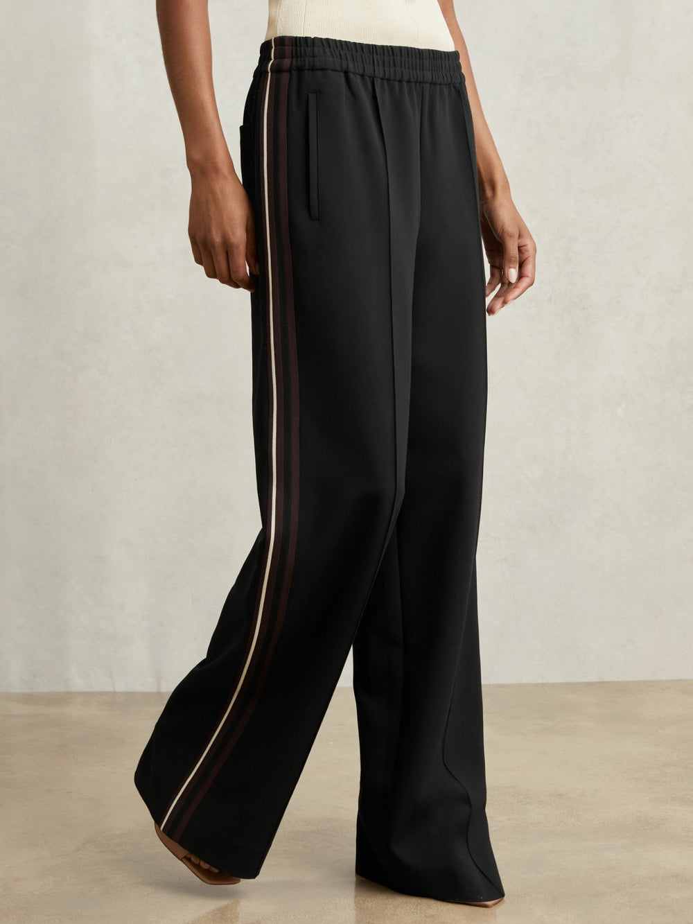 Petite Side-Stripe Wide-Leg Trousers in Black