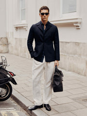 Wool-Blend Single-Breasted Blazer Slim-Fit in Navy