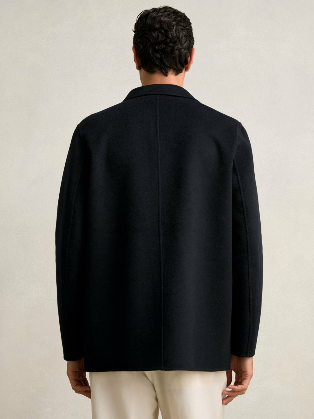 Wool Blend Double Face Button Jacket in Navy