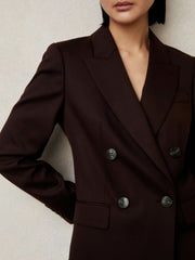 Petite Wool-Blend Double-Breasted Suit Blazer in Aubergine