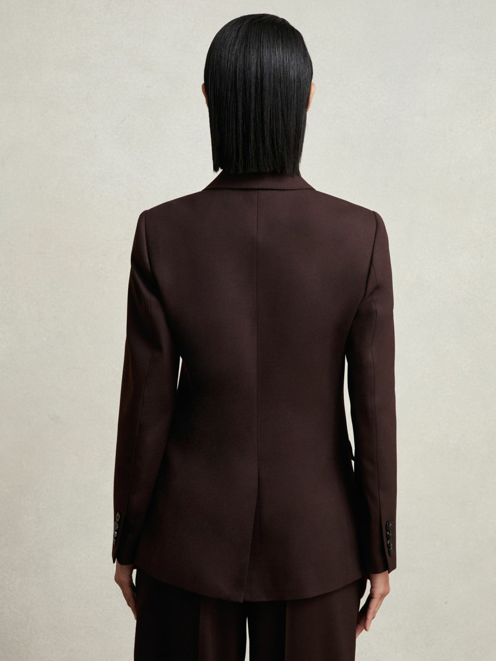 Petite Wool-Blend Double-Breasted Suit Blazer in Aubergine