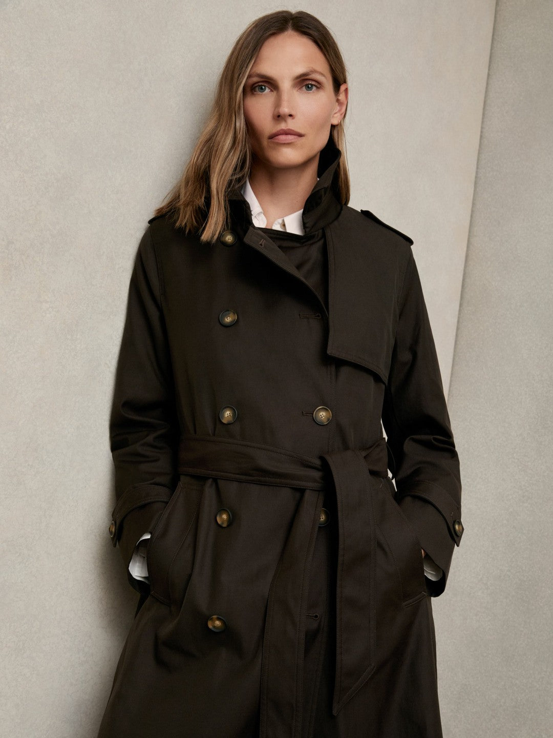 Petite Hooded Insert Trench Coat in Chocolate Brown