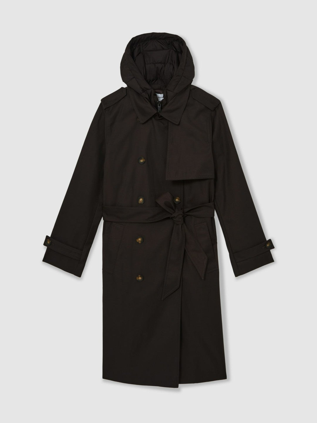Petite Hooded Insert Trench Coat in Chocolate Brown