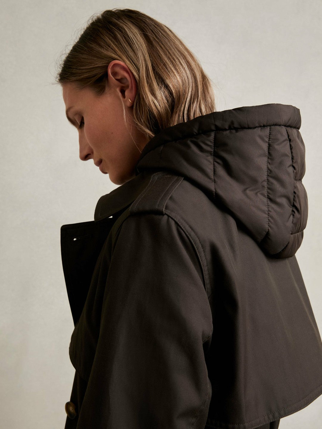 Petite Hooded Insert Trench Coat in Chocolate Brown