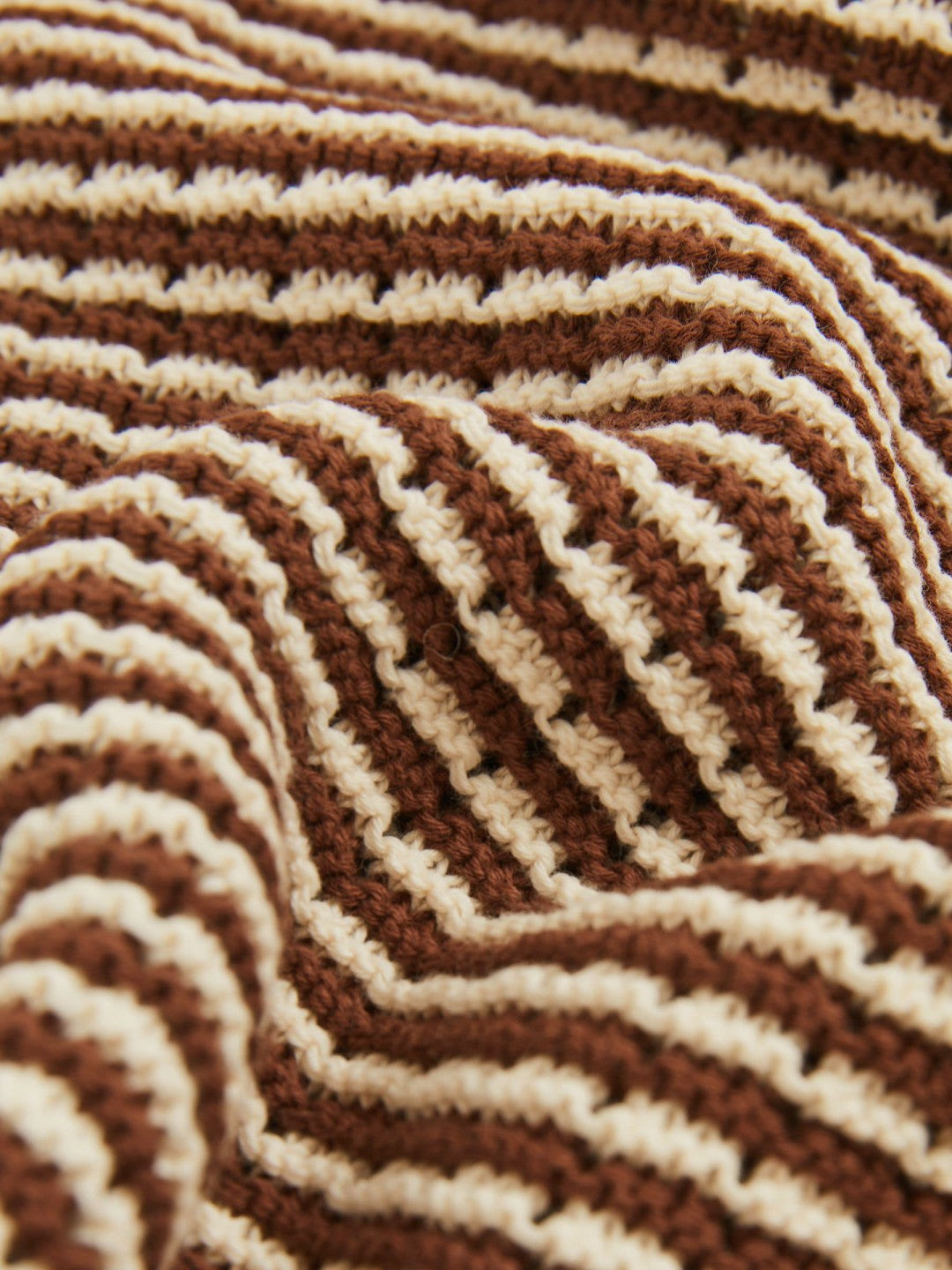 Cotton Textured Knit Stripe Polo Shirt in Tobacco Brown/ Off White