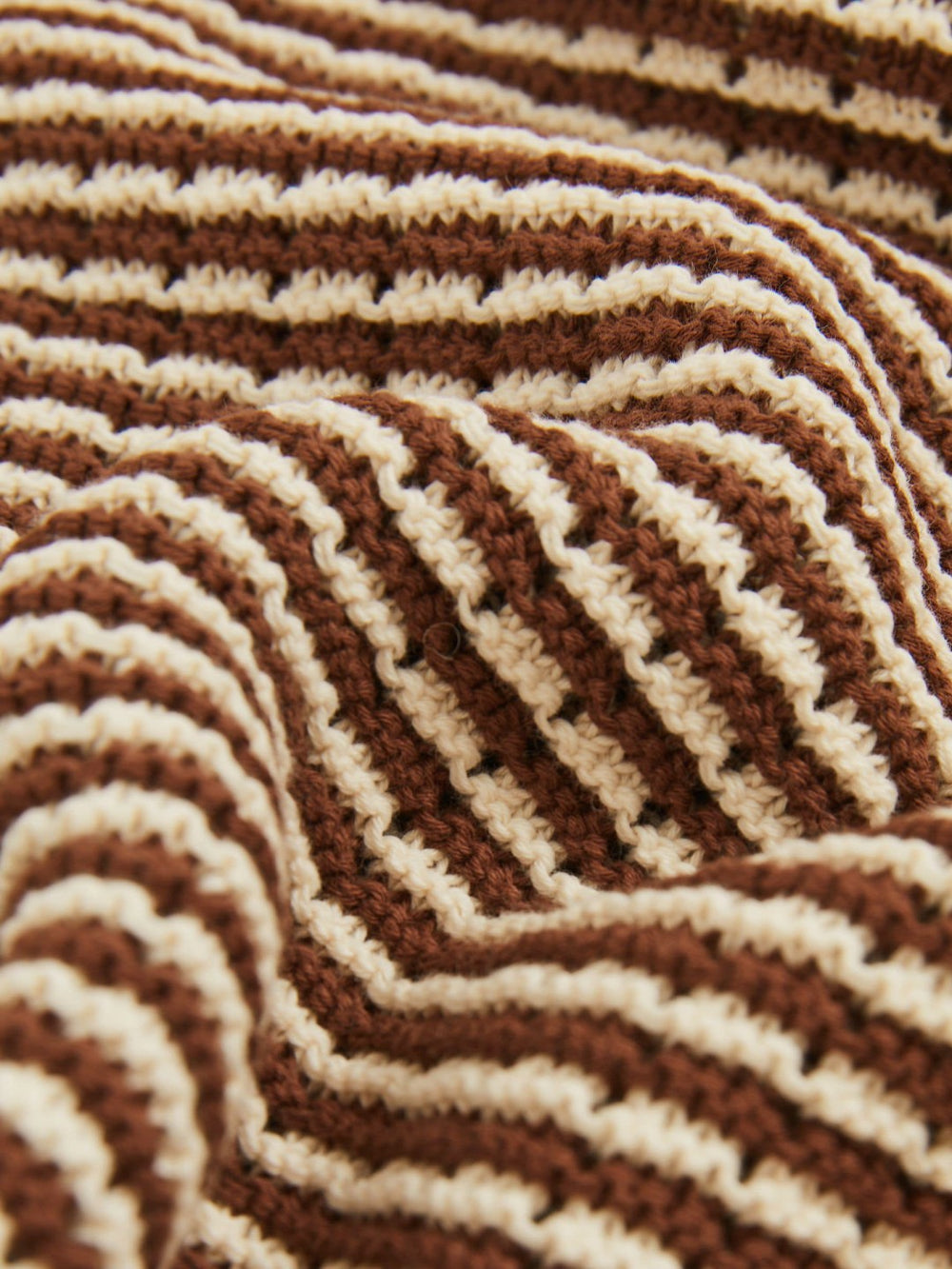 Cotton Textured Knit Stripe Polo Shirt in Tobacco Brown/ Off White