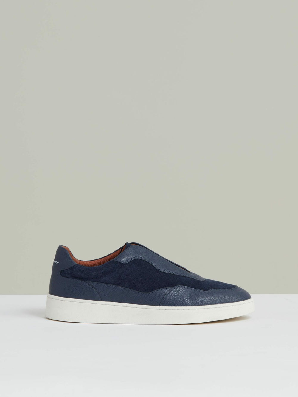 Leather Elasticated-Lace Trainers in Navy Blue
