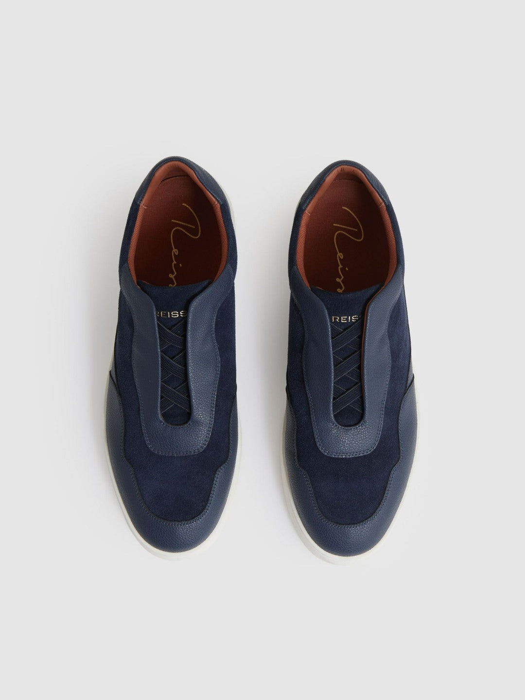 Leather Elasticated-Lace Trainers in Navy Blue