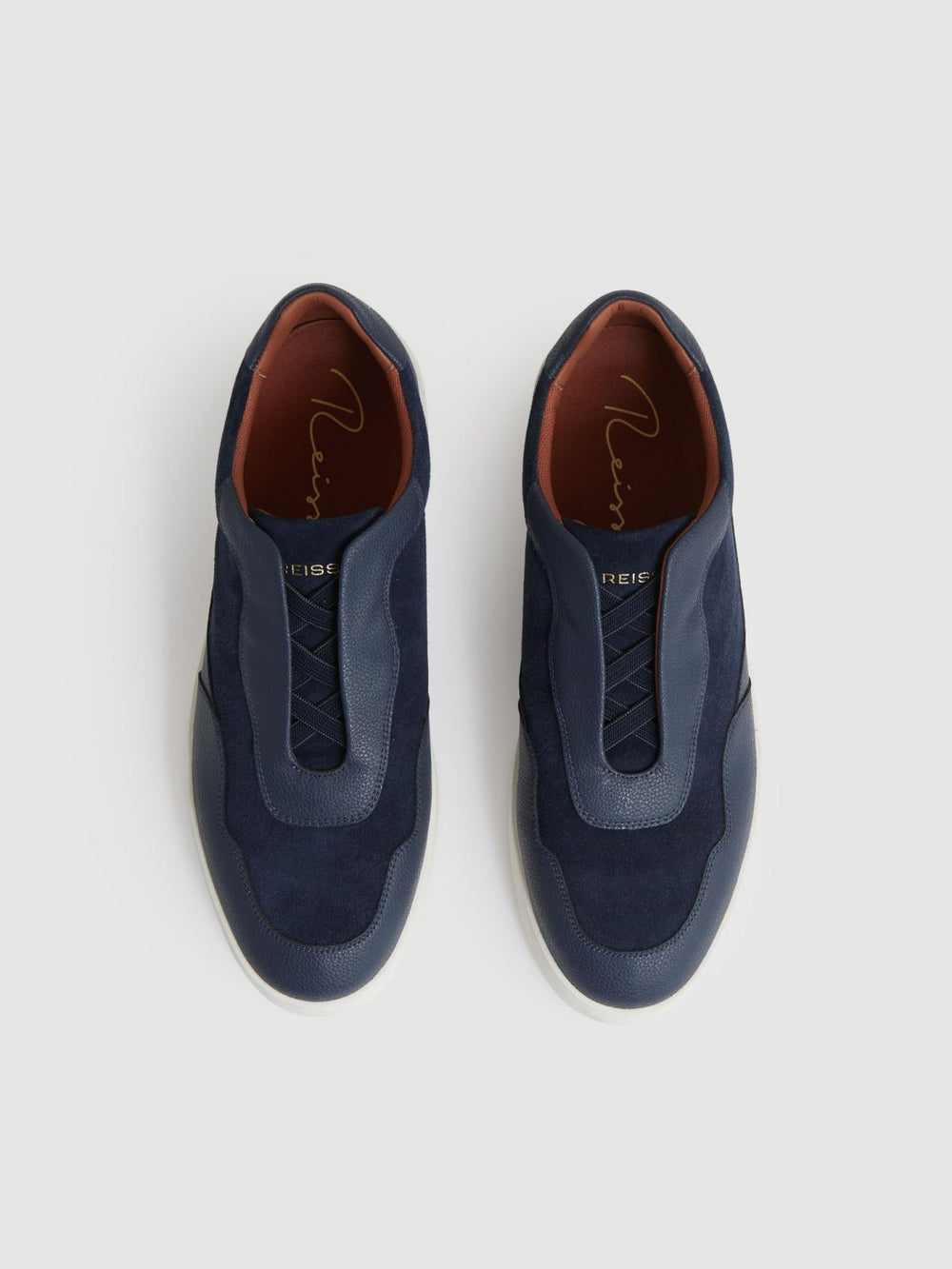 Leather Elasticated-Lace Trainers in Navy Blue