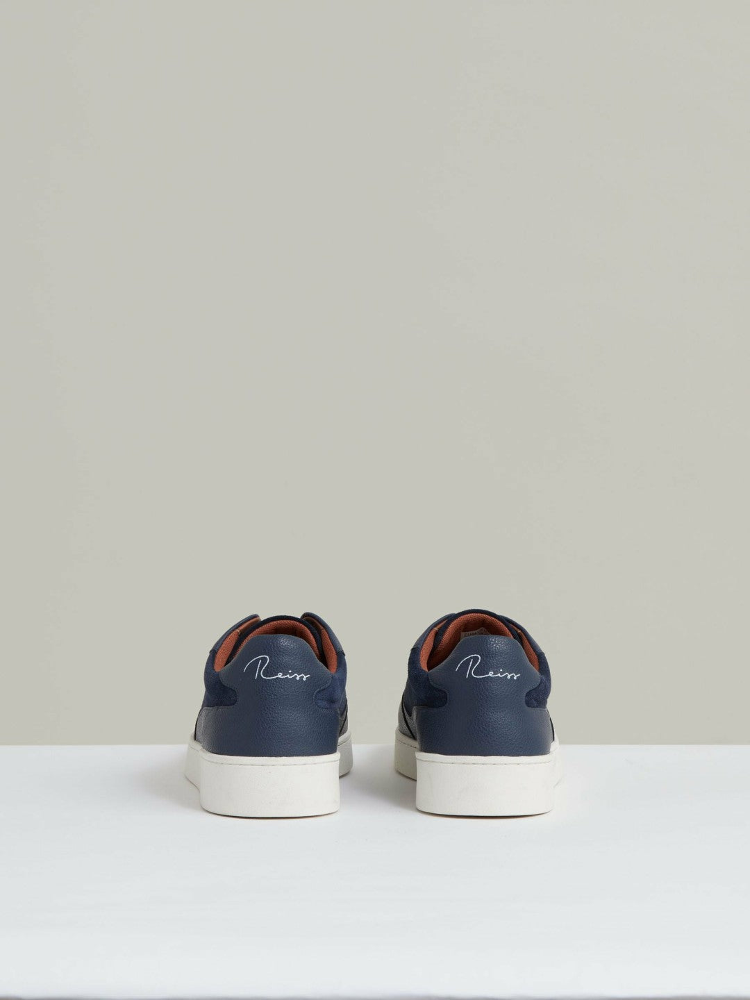 Leather Elasticated-Lace Trainers in Navy Blue