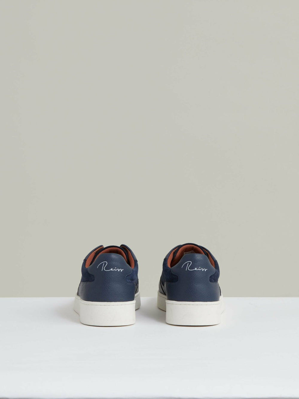 Leather Elasticated-Lace Trainers in Navy Blue