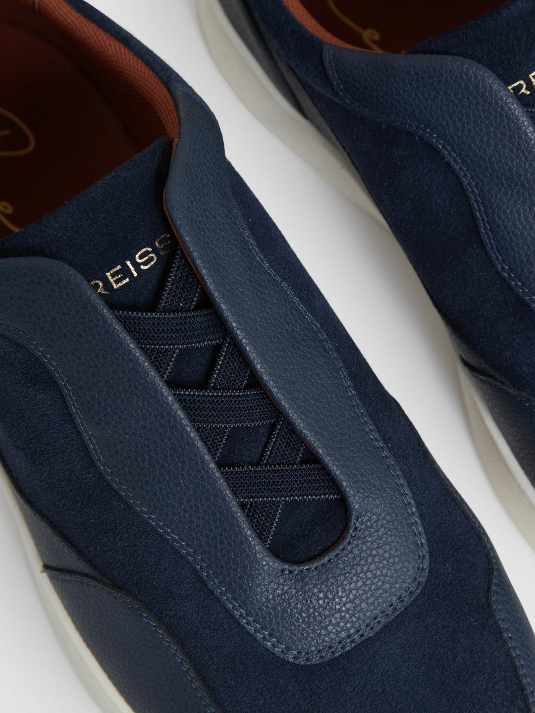Leather Elasticated-Lace Trainers in Navy Blue
