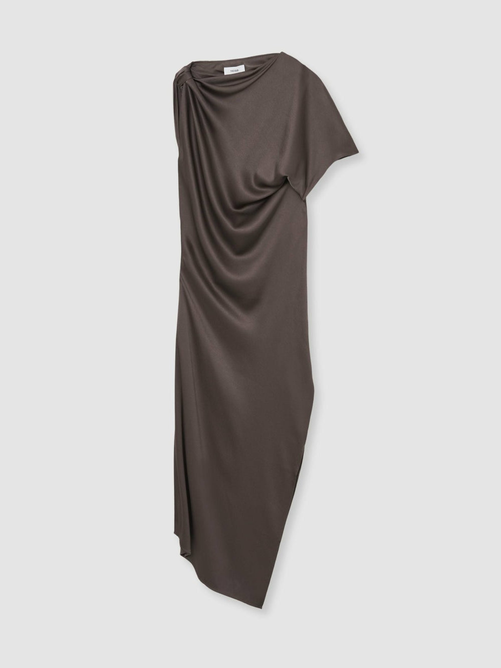 Satin Asymmetric Draped Midi Dress in Mauve