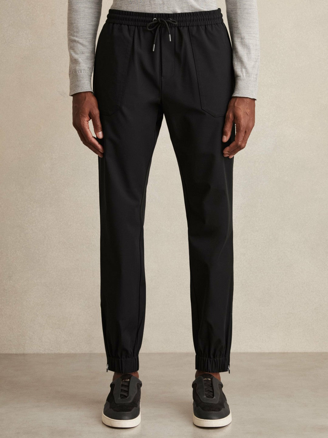 Drawstring Technical Cuffed Trousers in Black