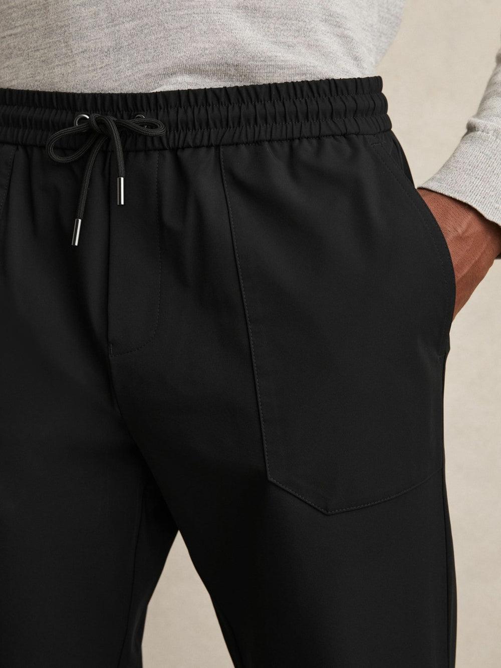 Drawstring Technical Cuffed Trousers in Black