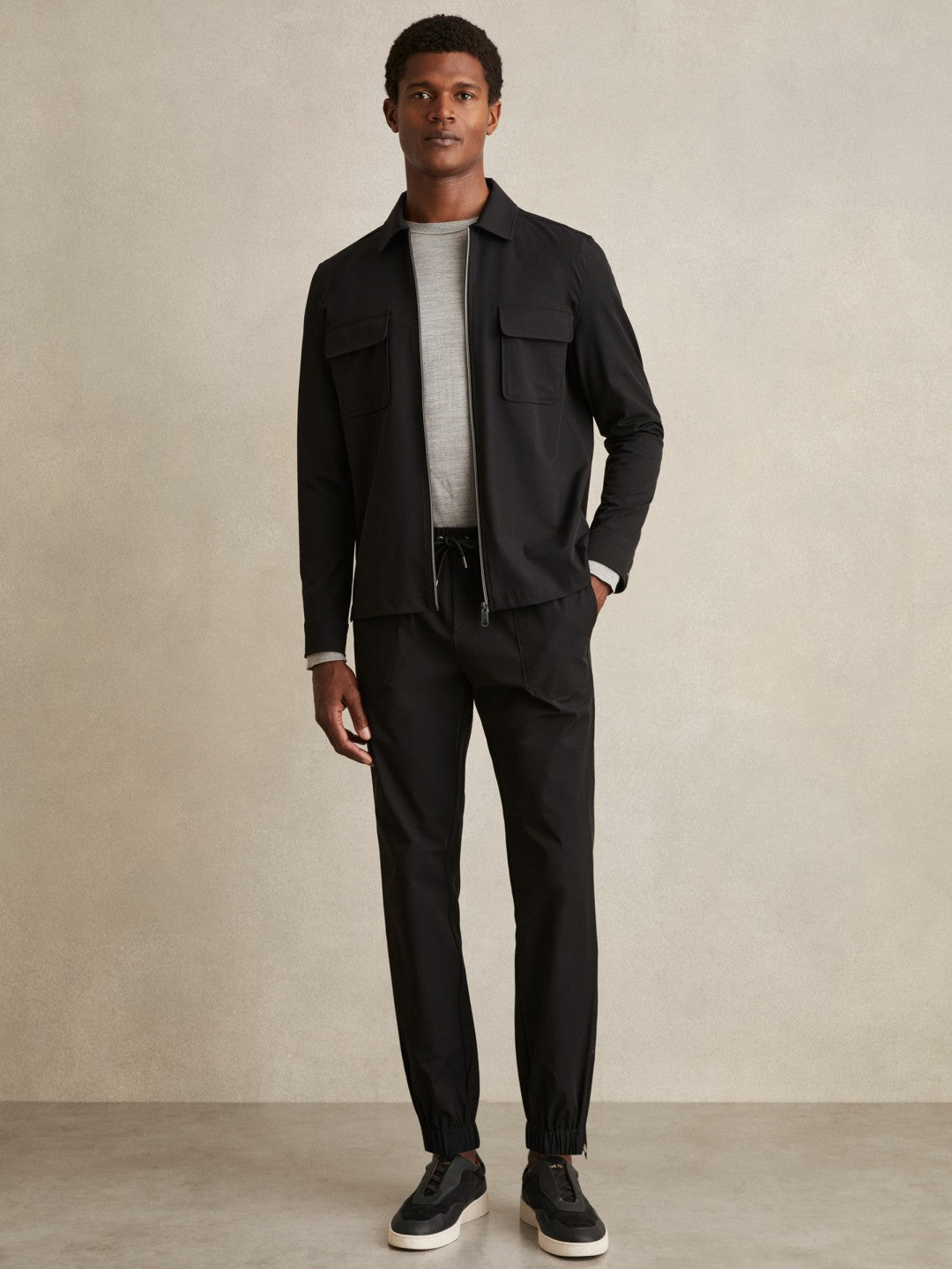 Drawstring Technical Cuffed Trousers in Black