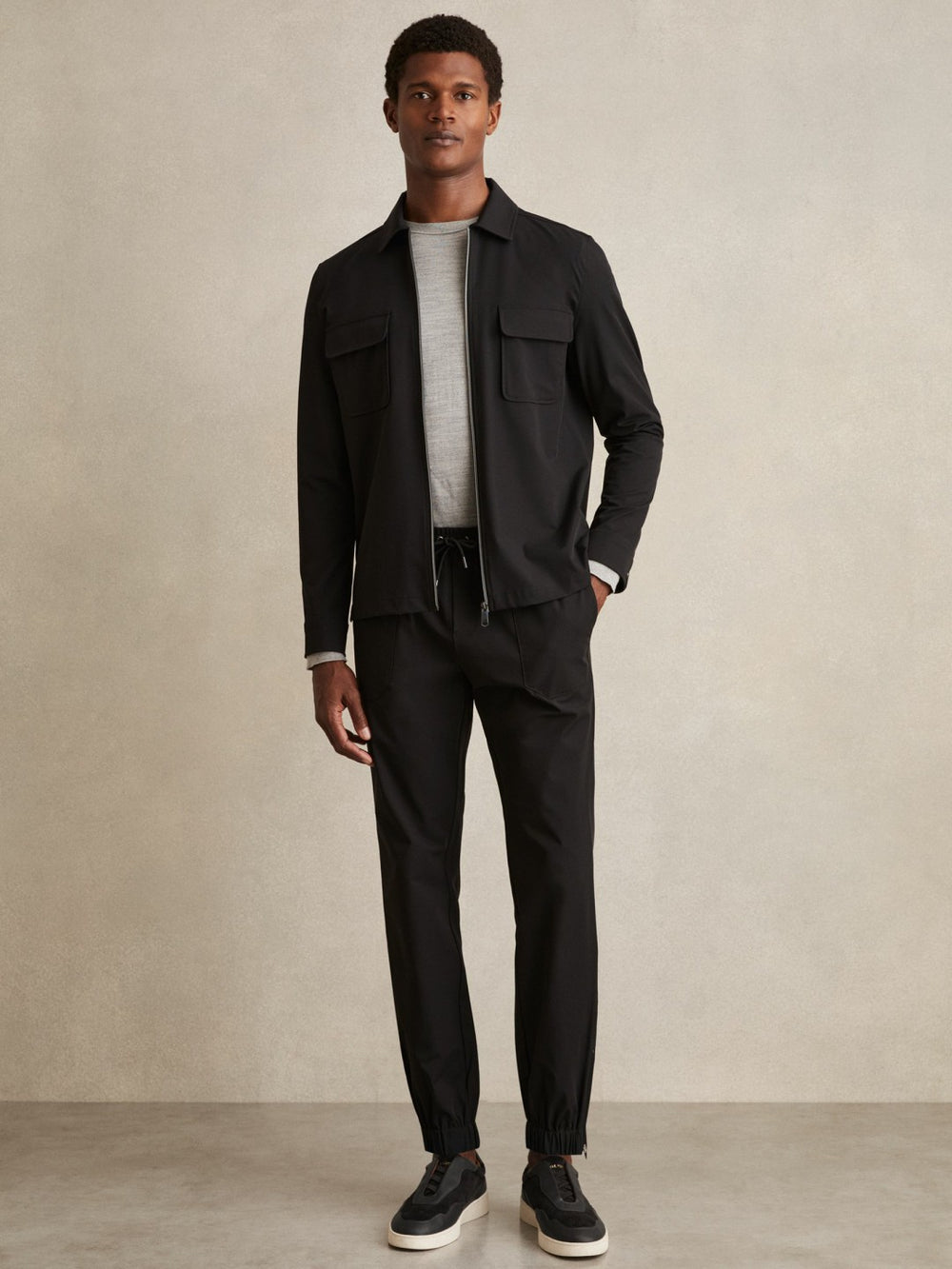 Drawstring Technical Cuffed Trousers in Black