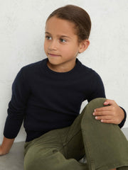 13-14 yrs Wool-Blend Open-Stitch Jumper with Cashmere in Navy