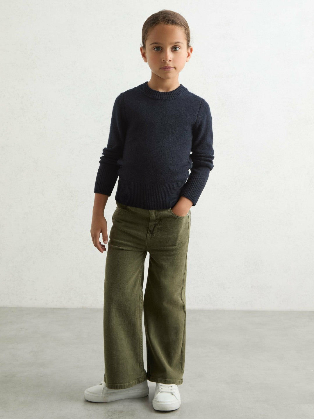 13-14 yrs Wool-Blend Open-Stitch Jumper with Cashmere in Navy