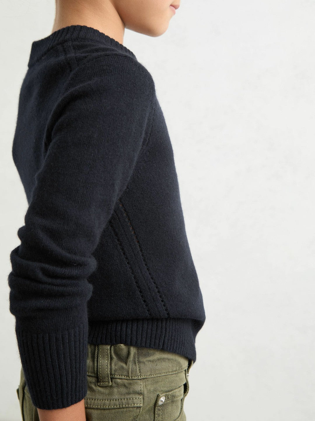 13-14 yrs Wool-Blend Open-Stitch Jumper with Cashmere in Navy
