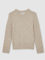 13-14 yrs Wool-Blend Open-Stitch Jumper with Cashmere in Oatmeal