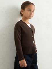 9-13 yrs Wool-Blend Fitted Cardigan With Cashmere in Brown