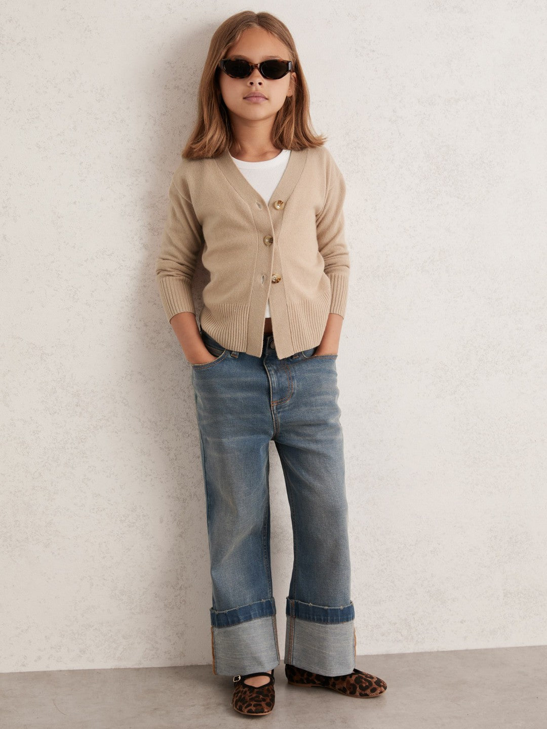 13-14 yrs Wool-Blend Fitted Cardigan With Cashmere in Neutral