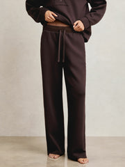 Wide-Leg Interlock Drawstring Joggers in Plum