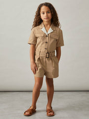 3-9 yrs Cotton-Lyocell Utility Playsuit in Camel