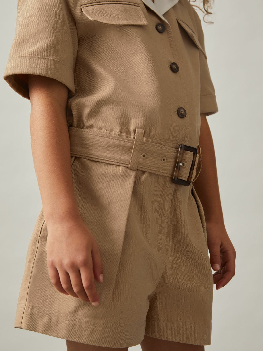 3-9 yrs Cotton-Lyocell Utility Playsuit in Camel