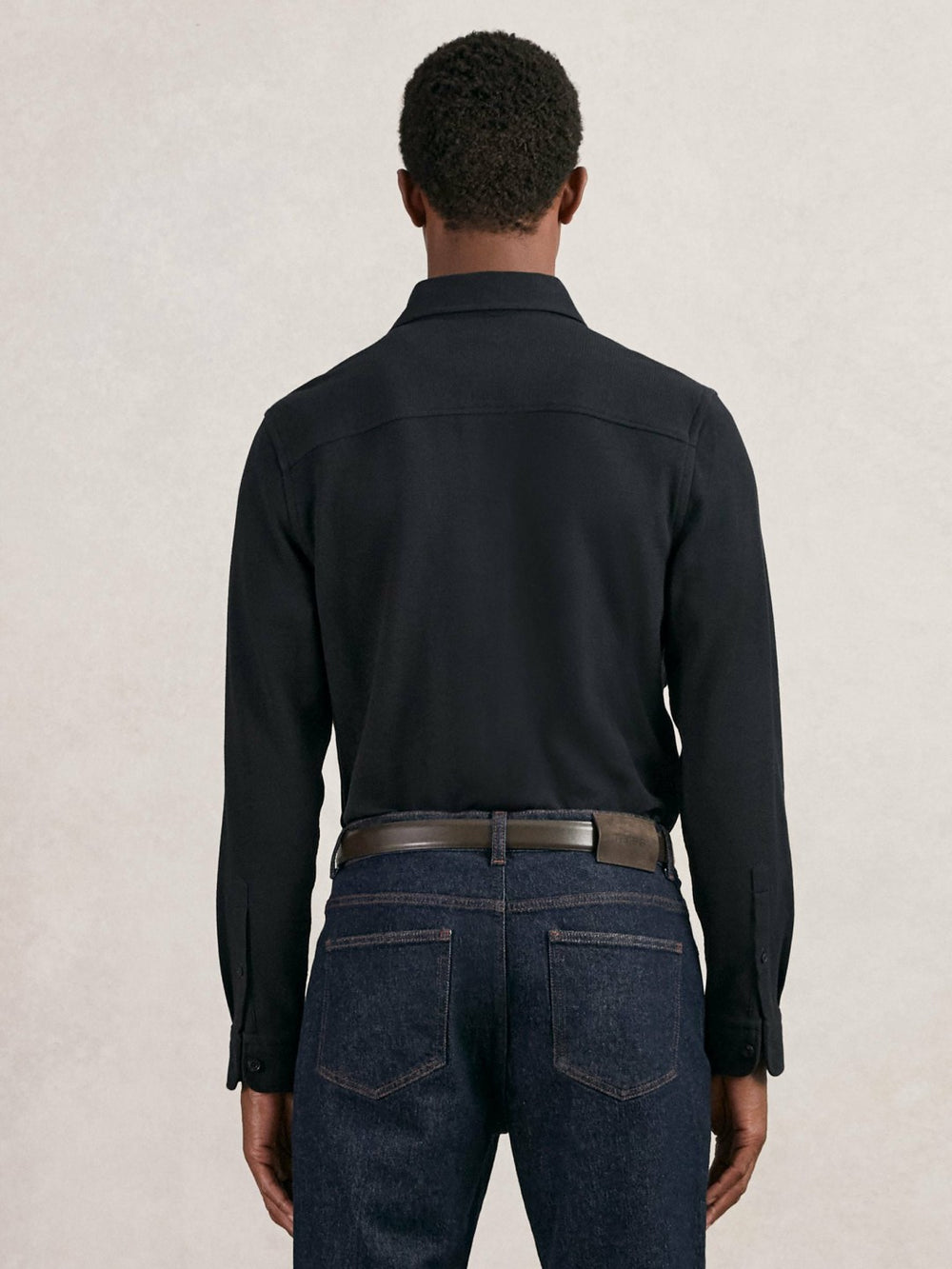 Textured Twin Pocket Cotton Blend Overshirt in Navy