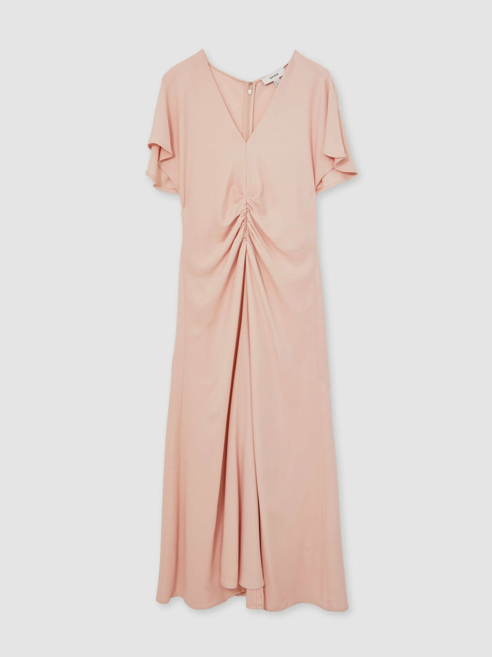 Ruched-Front Midi Dress in Pale Pink