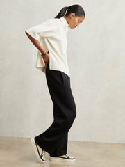 Petite Wide-Leg Interlock Drawstring Joggers in Black