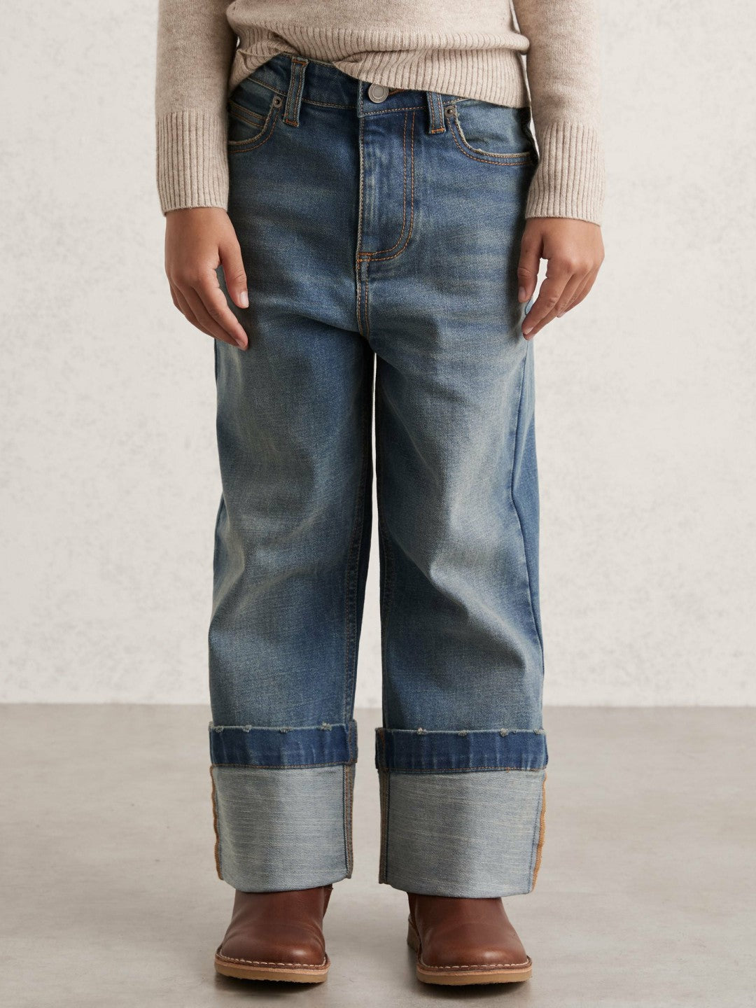 3-9 yrs Straight-Leg Turn-Up Jeans in Blue