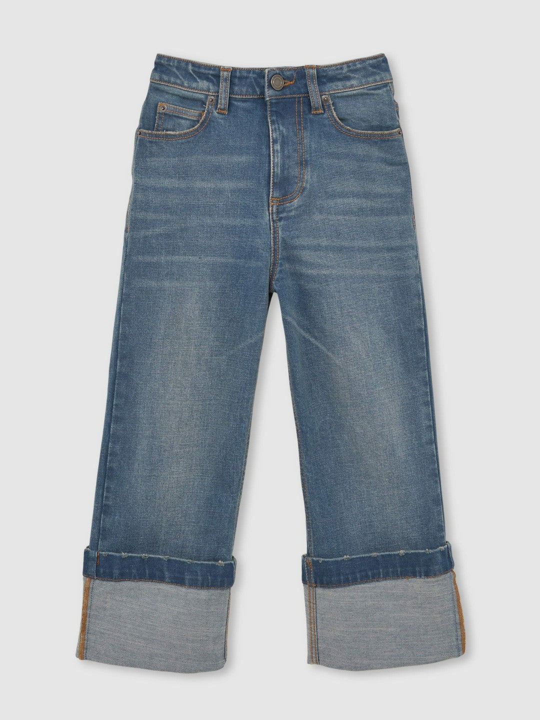 3-9 yrs Straight-Leg Turn-Up Jeans in Blue