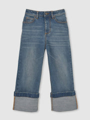 3-9 yrs Straight-Leg Turn-Up Jeans in Blue