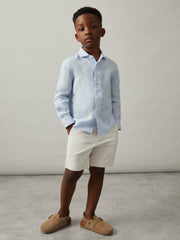3-9 yrs Linen Cutaway Collar Shirt in Pale Blue