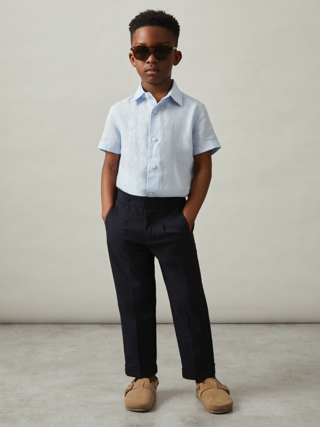 3-9 yrs Short Sleeve Linen Shirt in Pale Blue