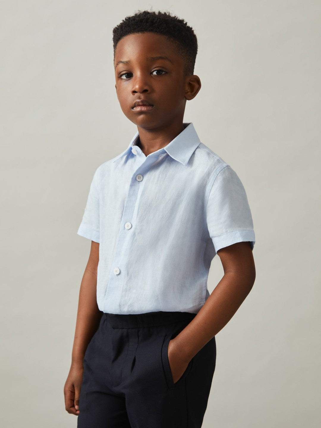 3-9 yrs Short Sleeve Linen Shirt in Pale Blue