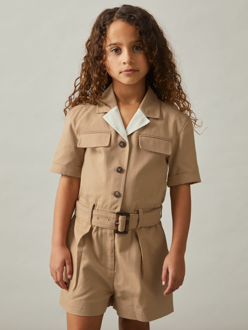 9-13 yrs Cotton-Lyocell Utility Playsuit in Camel