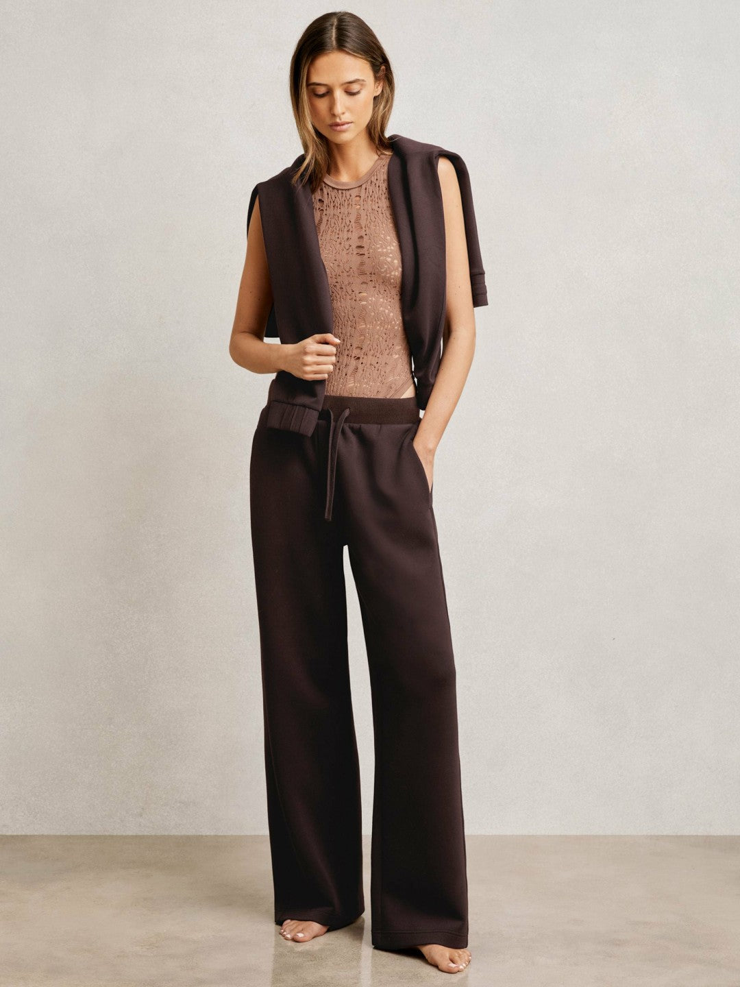 Petite Wide-Leg Interlock Drawstring Joggers in Plum