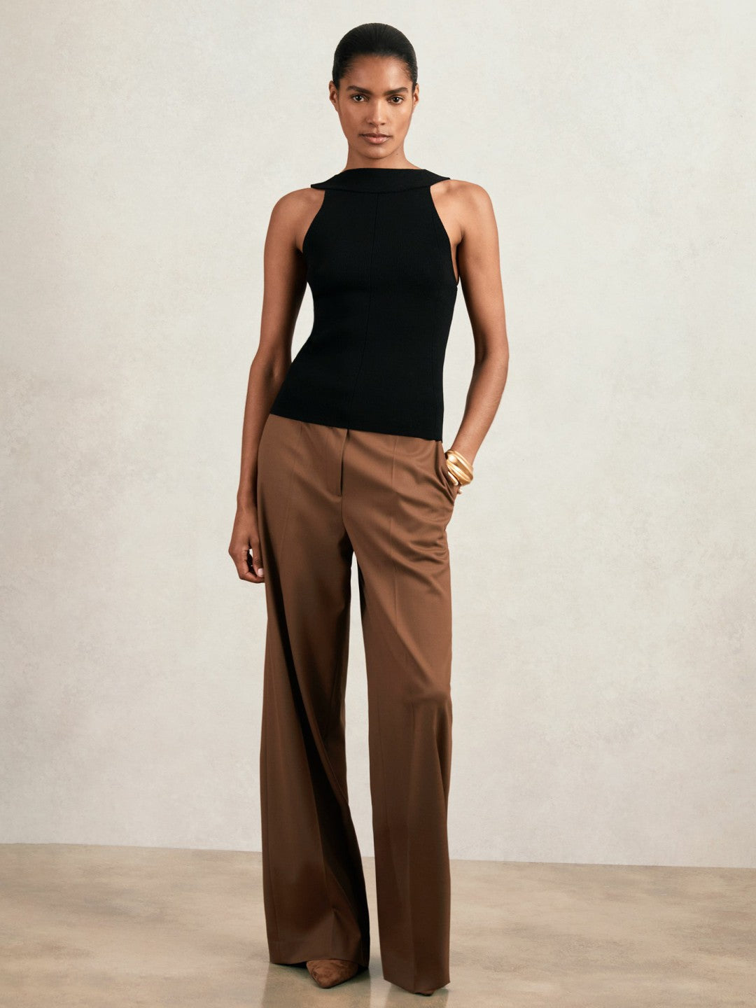 Low-Back Rib-Knit Vest in Black