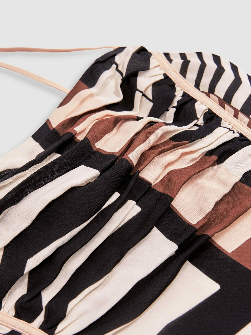 Chevron-Stripe Ruched Midi Dress in Black/Brown